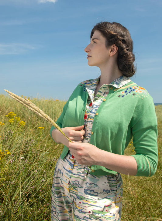 Vera Cardigan - green edible flowers - Dotty&Dan