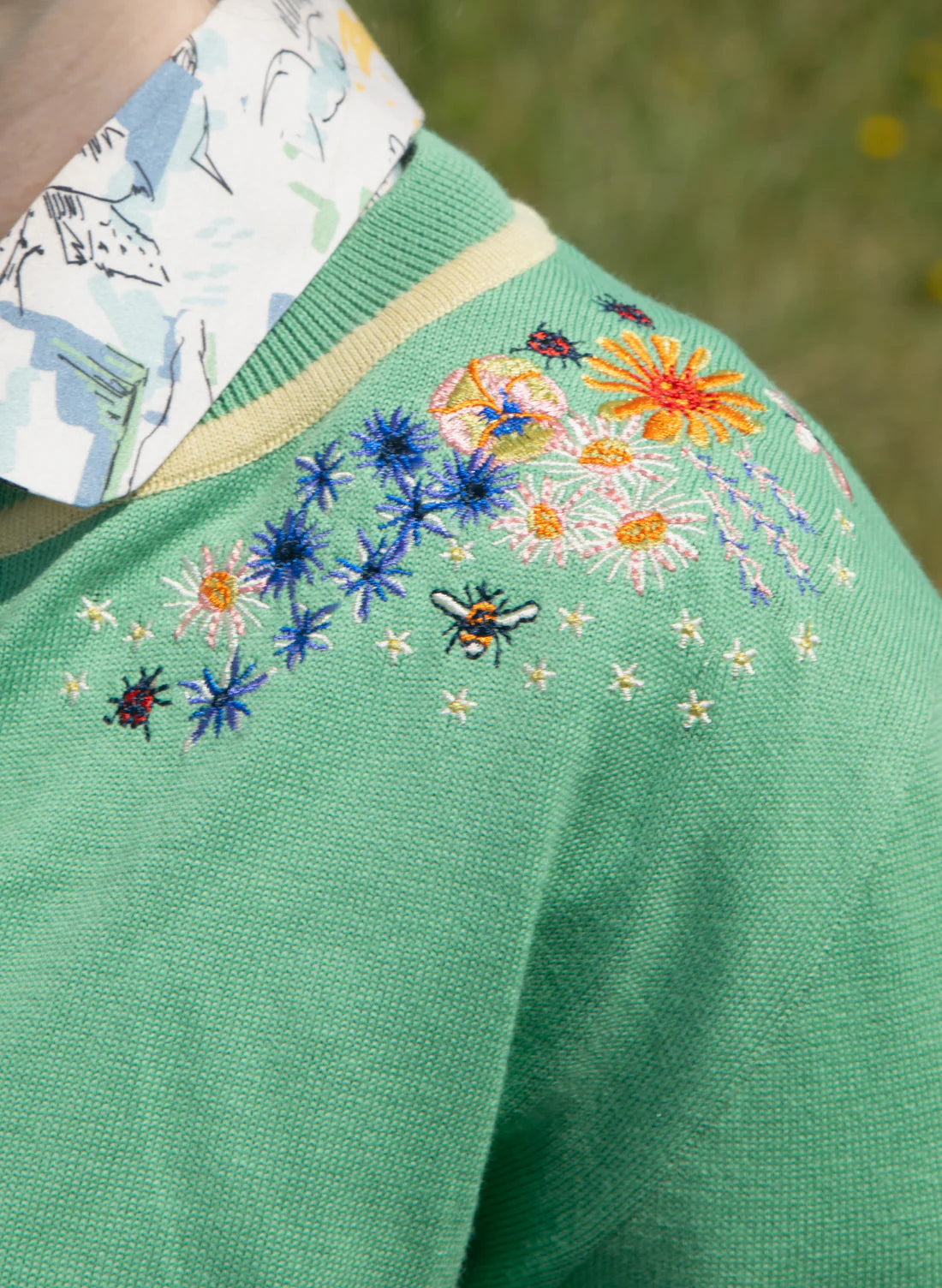 Vera Cardigan - green edible flowers - Dotty&Dan