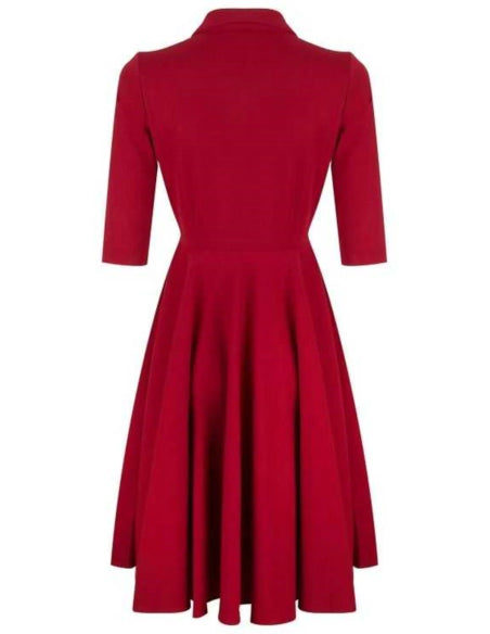 D’Laine Vintage Kleid Rückansicht in tiefroter Gabardine