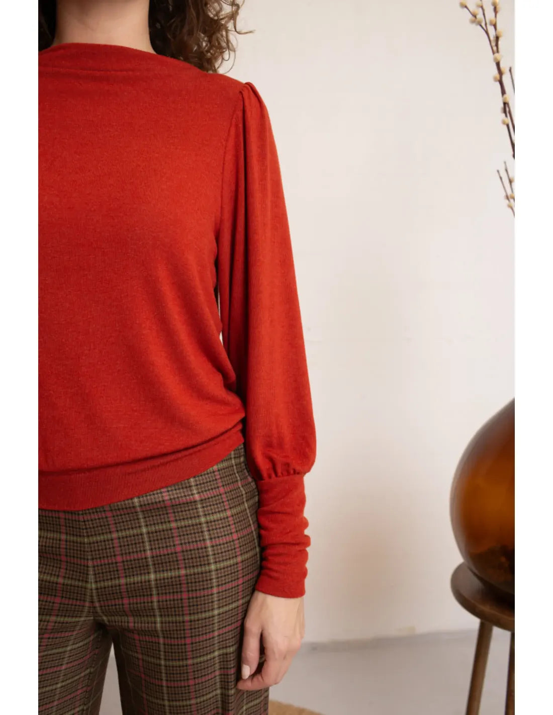 Damen Vintage Pullover in Orange – Very Cherry Maya Top Doriana mit langen Ärmeln und High-Waist Styling