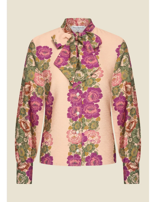 Vintage inspirierte Blumenbluse Mayka von Very Cherry mit Rüschenkragen