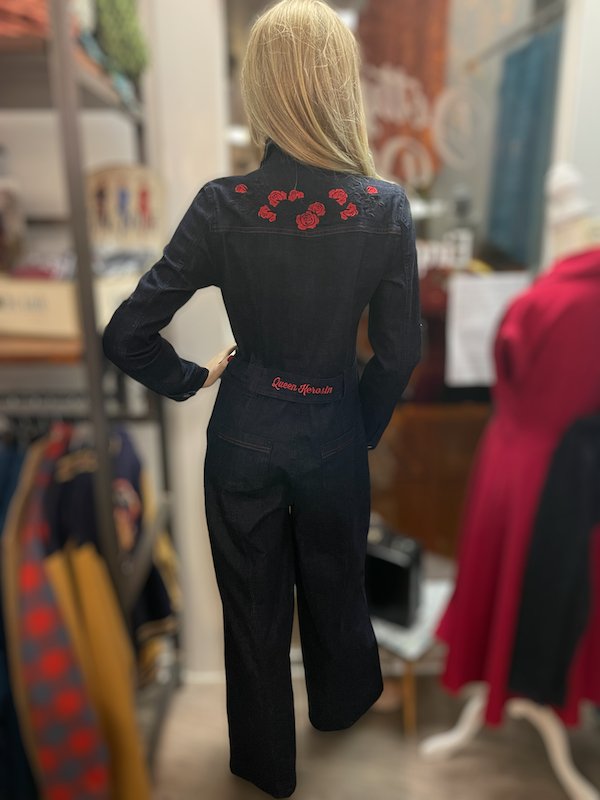 Western Roses Jumpsuit - dark blue wash - Dotty&Dan