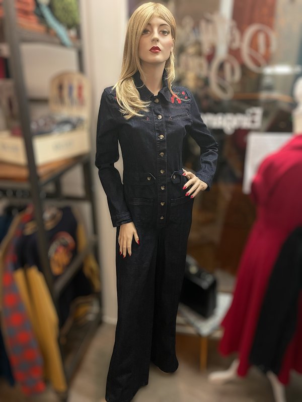 Western Roses Jumpsuit - dark blue wash - Dotty&Dan