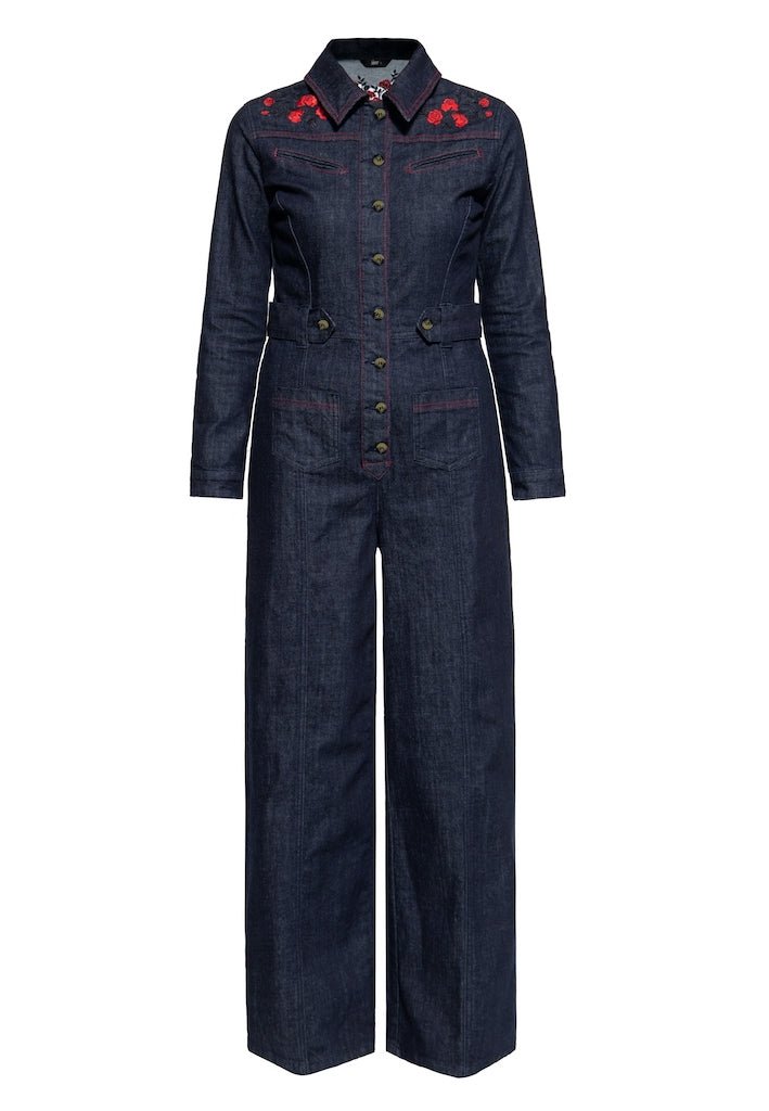 Western Roses Jumpsuit - dark blue wash - Dotty&Dan