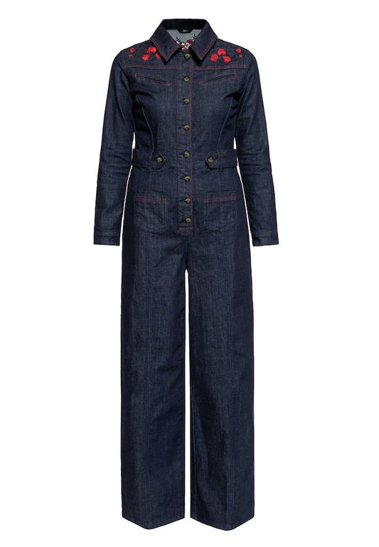 Western Roses Jumpsuit - dark blue wash - Dotty&Dan
