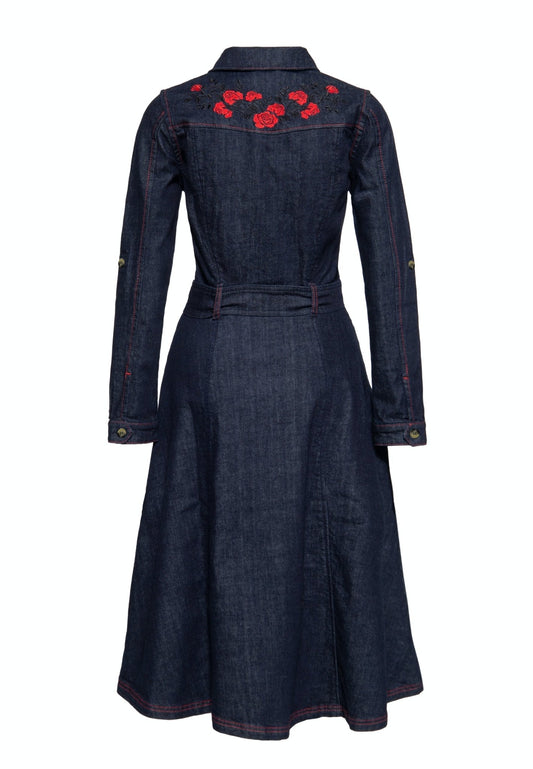 Western Swing Dress Roses - dark blue wash - Dotty&Dan