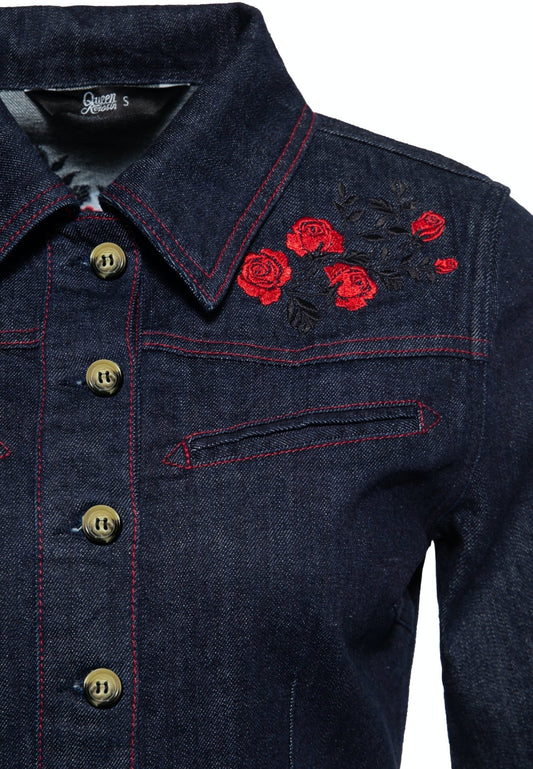 Western Swing Dress Roses - dark blue wash - Dotty&Dan