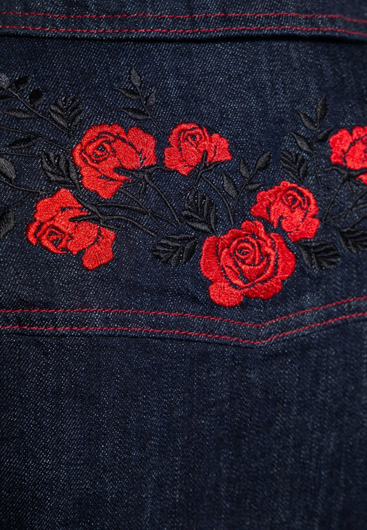 Western Swing Dress Roses - dark blue wash - Dotty&Dan