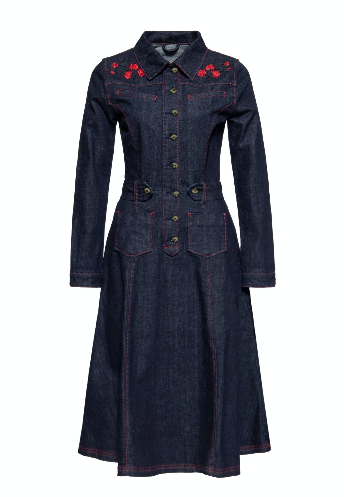 Western Swing Dress Roses - dark blue wash - Dotty&Dan
