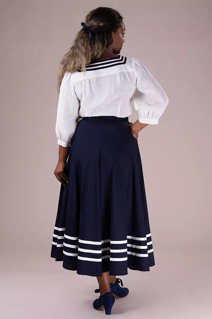 The Set Sails Skirt - navy linen and cream