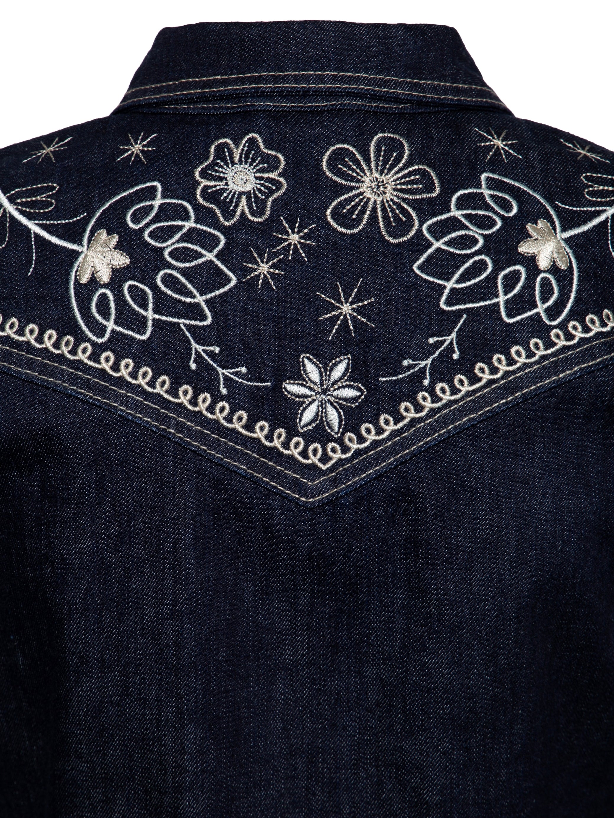 Damen Western Denim Jacket "Flowers" - dark blue wash