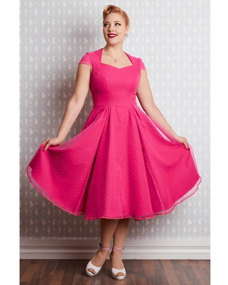 50s Polkadot Celia Swing Dress - magenta pink