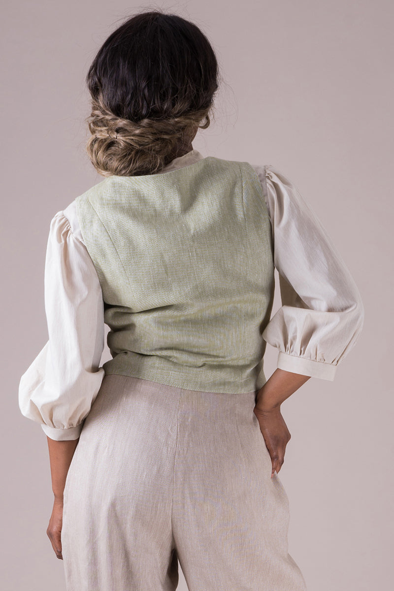 The gentlewoman waistcoat - Sage green herringbone
