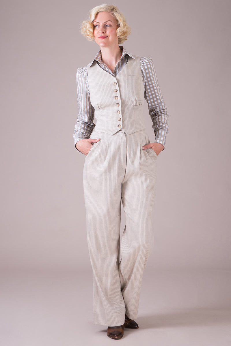 The gentlewoman waistcoat - natural linen pinstripe