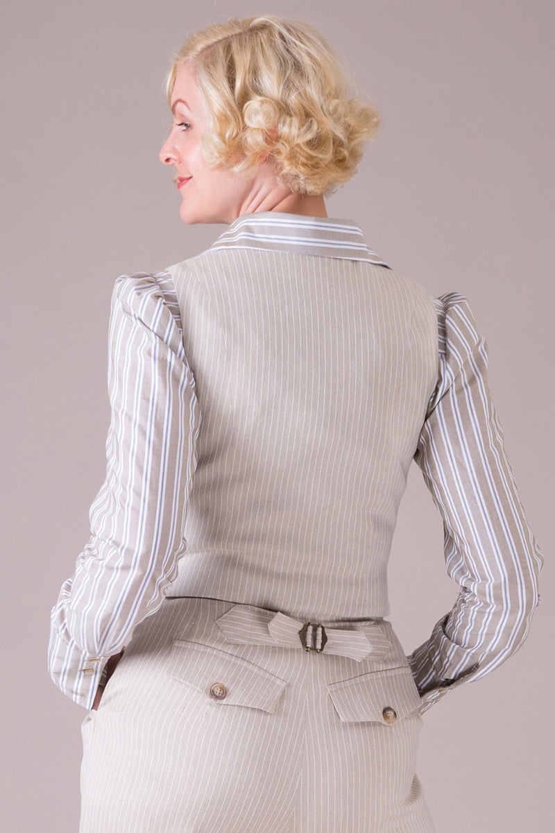 The gentlewoman waistcoat - natural linen pinstripe