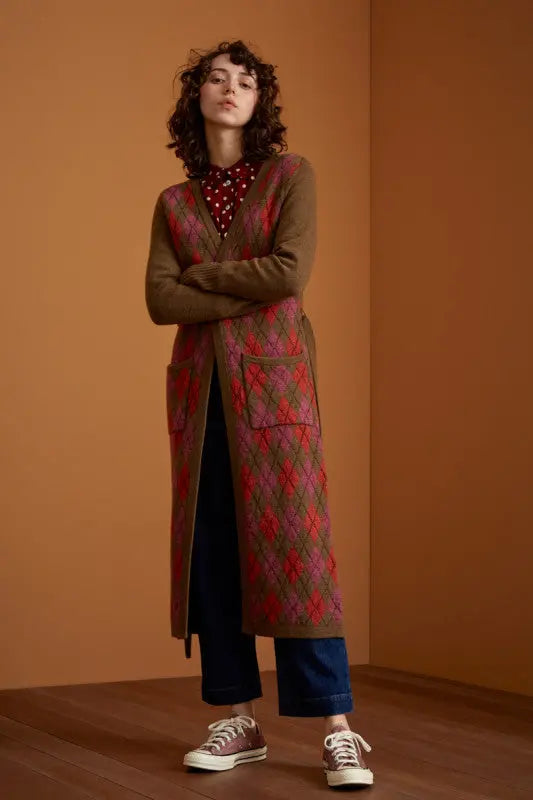 Cardi Long Argyle - bear brown - Dotty&Dan