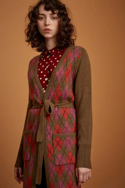 Cardi Long Argyle - bear brown - Dotty&Dan